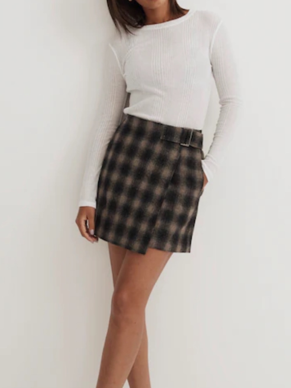 Madewell Buckle Belt Wrap Mini Skirt in Plaid